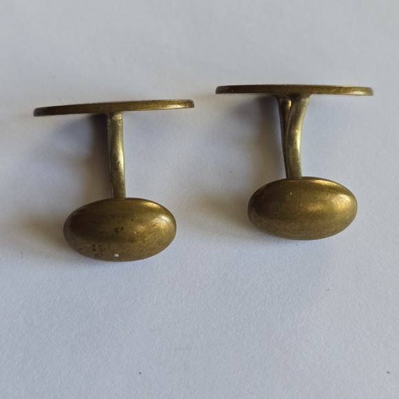 Vintage cuff links gold tone oval shield engraved edwardian art deco style - Picture 3 of 8